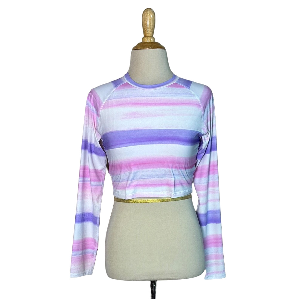 New WET Women XL Pastel Watercolor Cropped Rashguard Swim Top Beach Coast‎